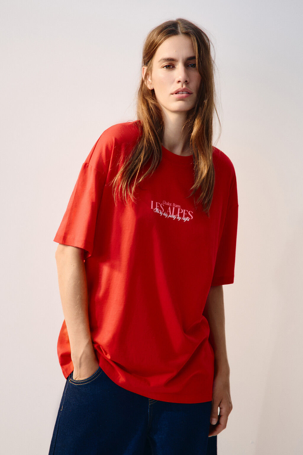 Футболка oversize с принтом-надписью - цвет красный - 2