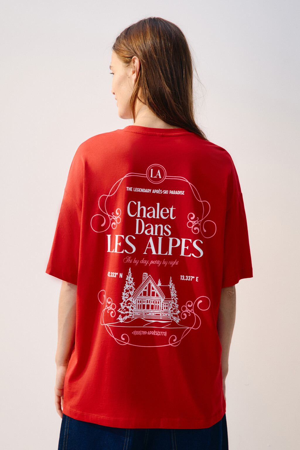 Футболка oversize с принтом-надписью - цвет красный - 3