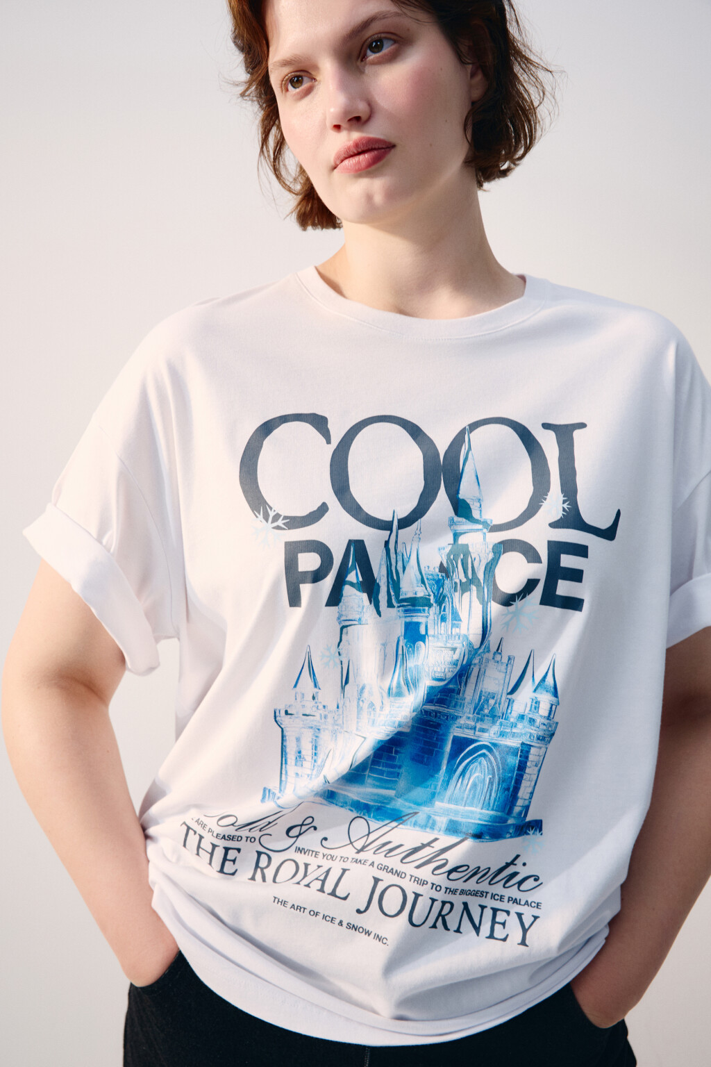 Футболка oversize с принтом-надписью - цвет белый - 1