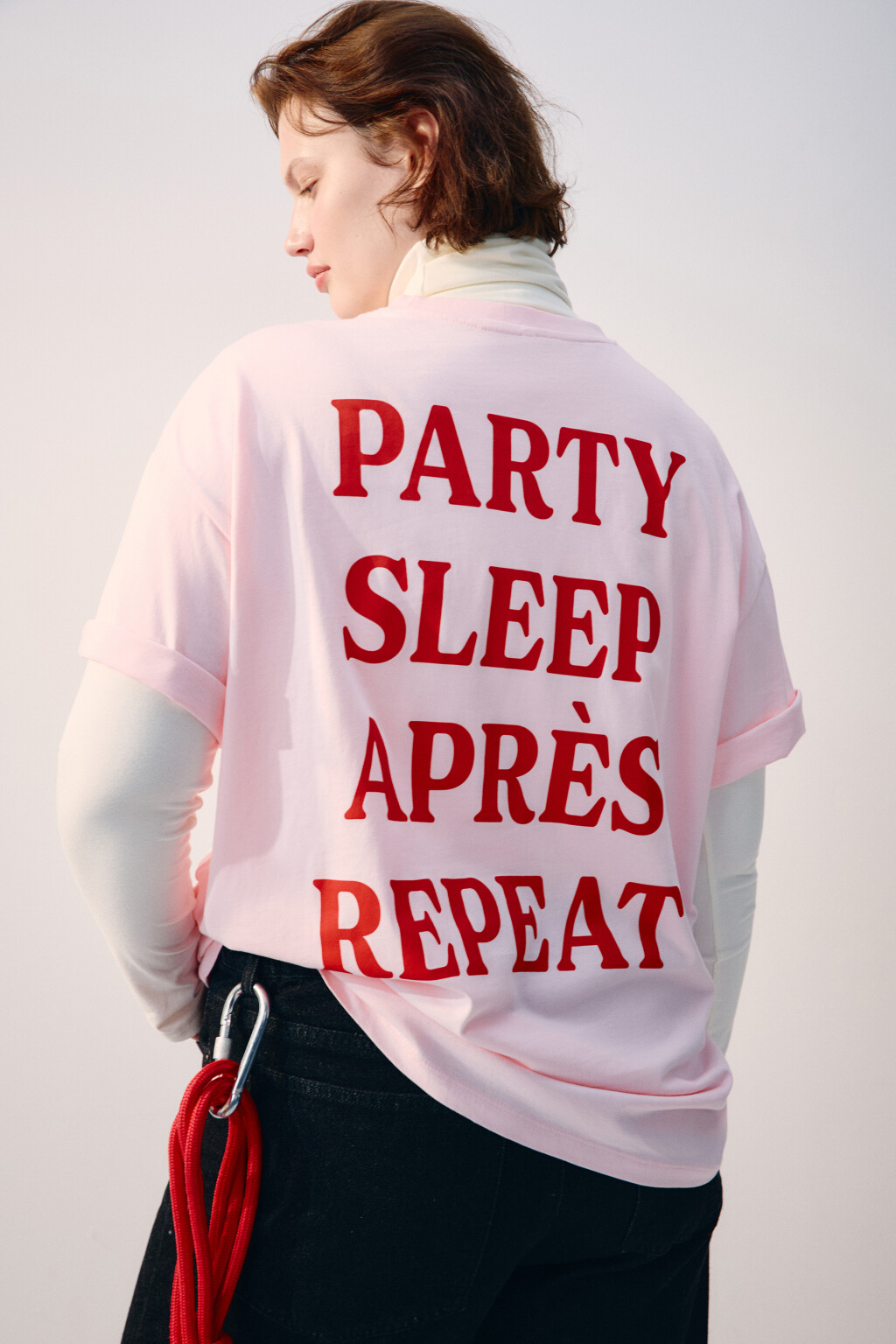 Футболка oversize с принтом-надписью - цвет розовый - 1