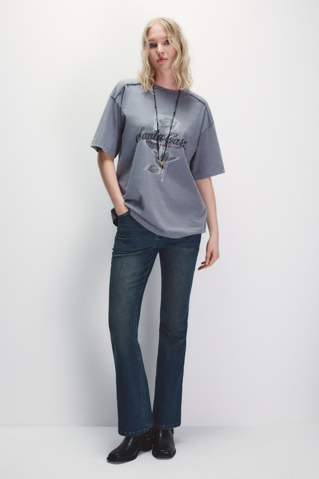 Футболка с принтом и открытыми срезами - цвет серый - 4