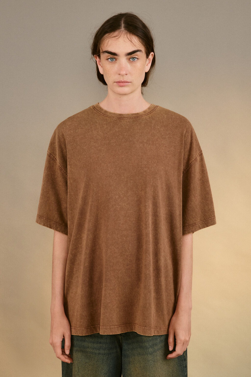 Футболка с вареным эффектом - цвет коричневый - 3