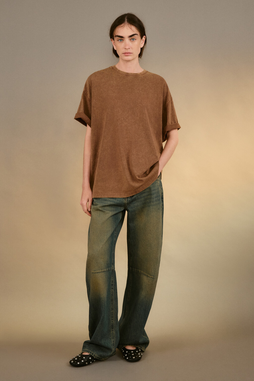 Футболка с вареным эффектом - цвет коричневый - 5