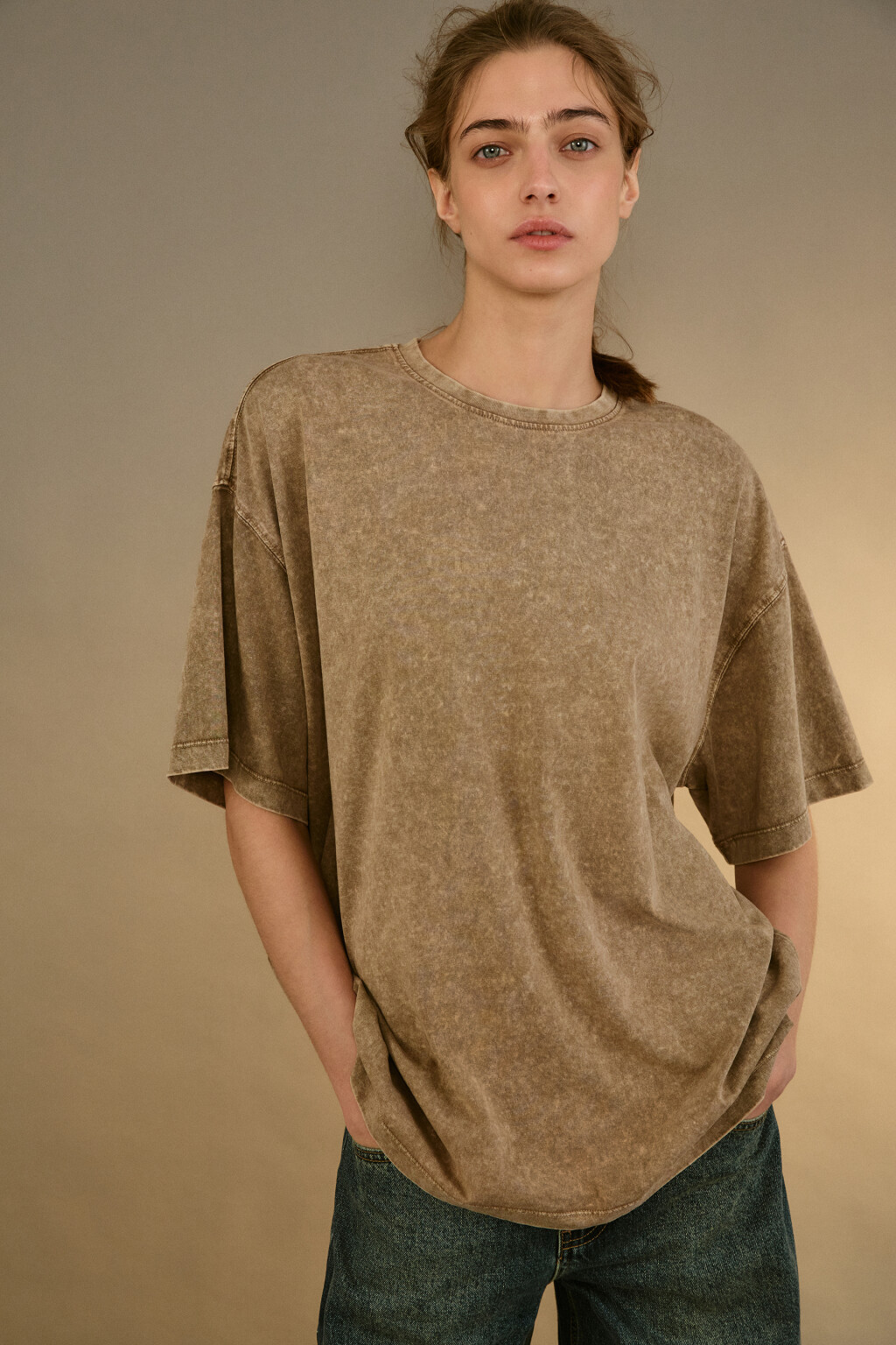 Футболка с вареным эффектом - цвет бежевый - 1