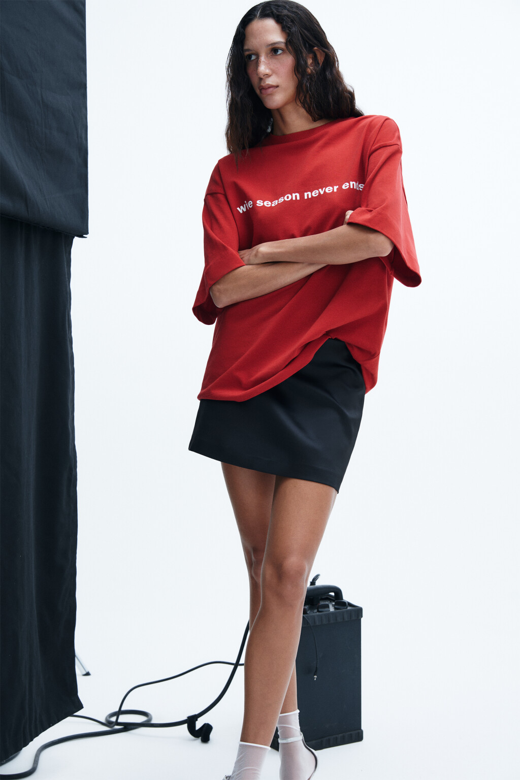 Футболка oversize плотная с принтом - цвет красный - 1