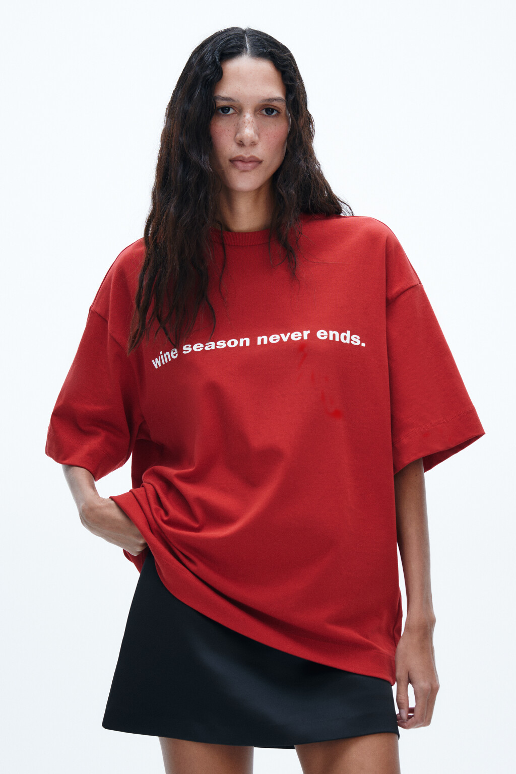 Футболка oversize плотная с принтом - цвет красный - 2