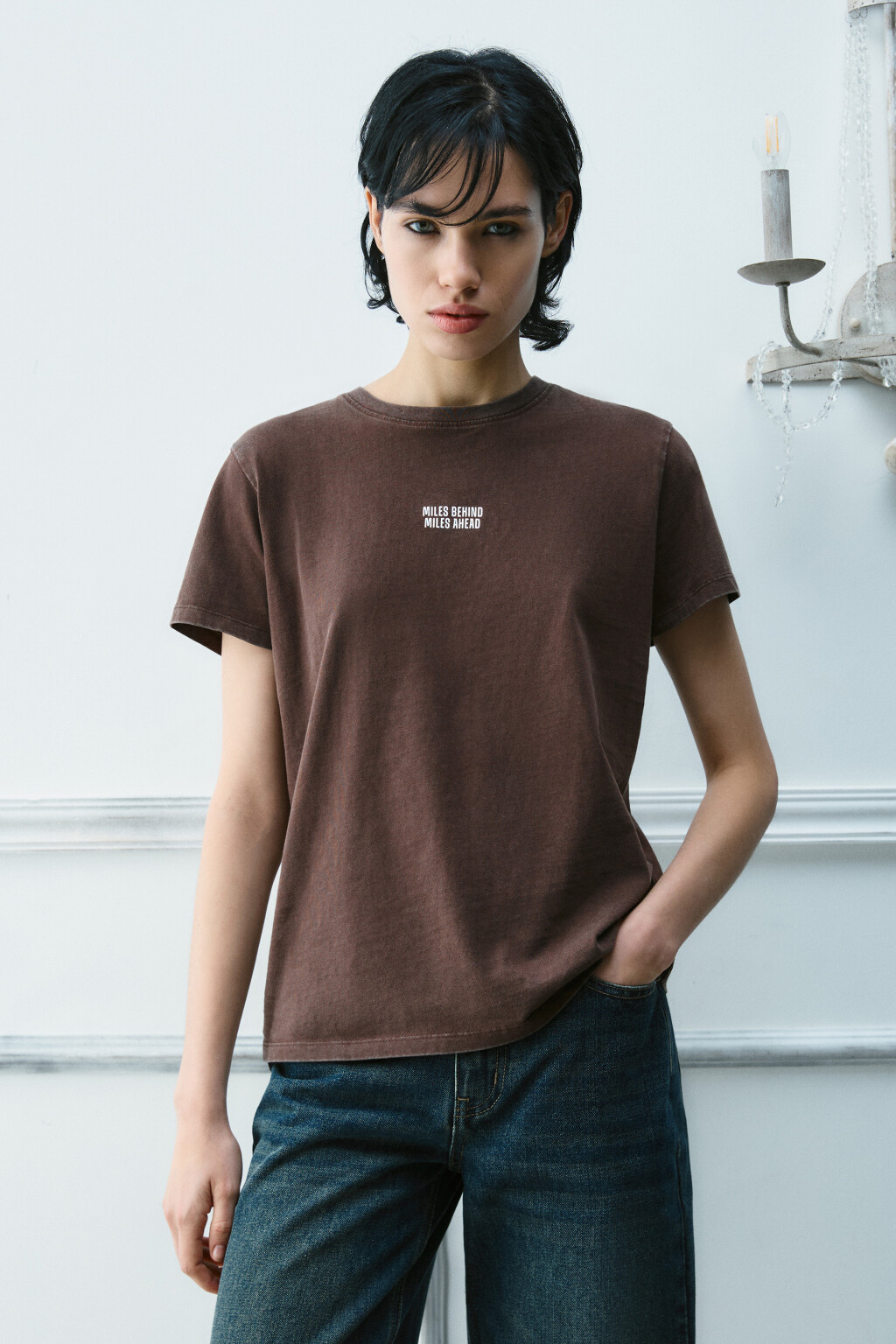 Футболка вареная с принтом - цвет бежевый - 2