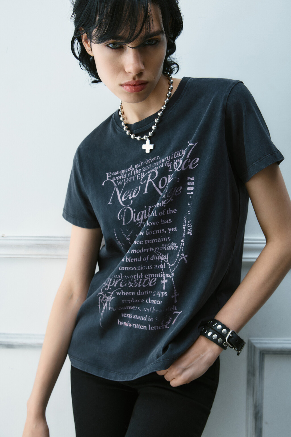 Футболка вареная с принтом - цвет черный - 1