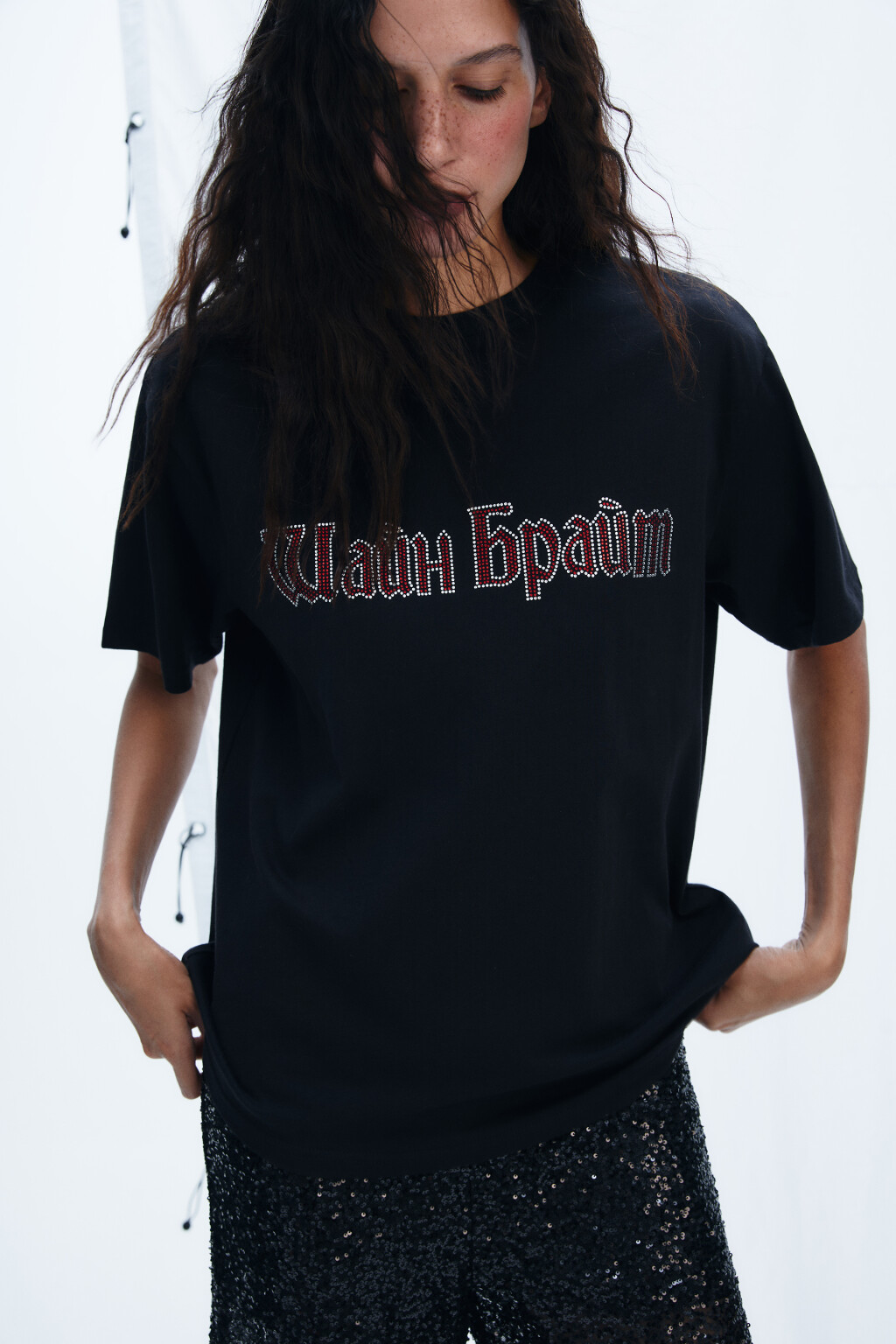 Футболка новогодняя с надписью - цвет черный - 1