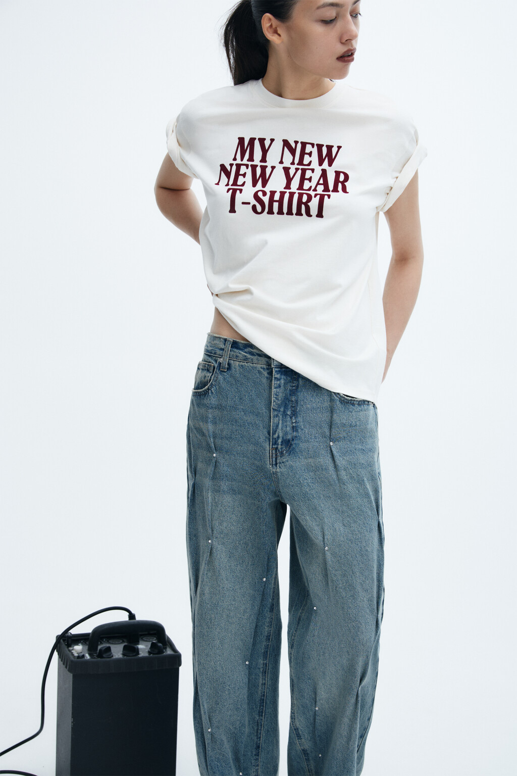 Футболка новогодняя с надписью - цвет бежевый - 1