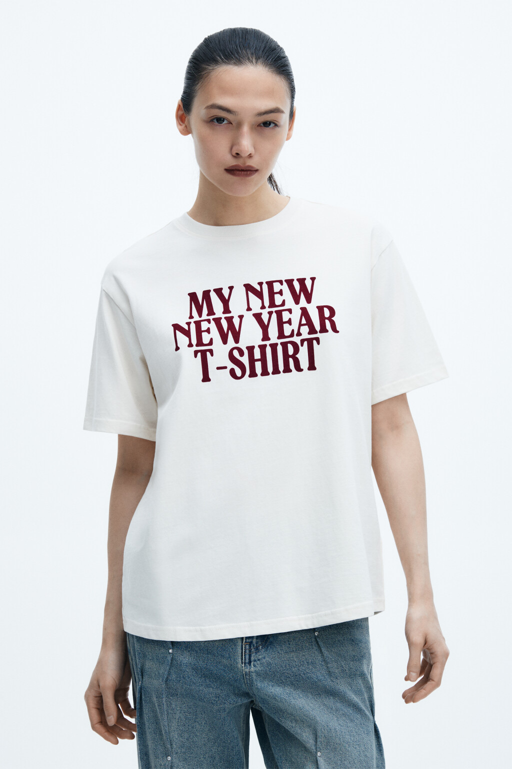 Футболка новогодняя с надписью - цвет бежевый - 2