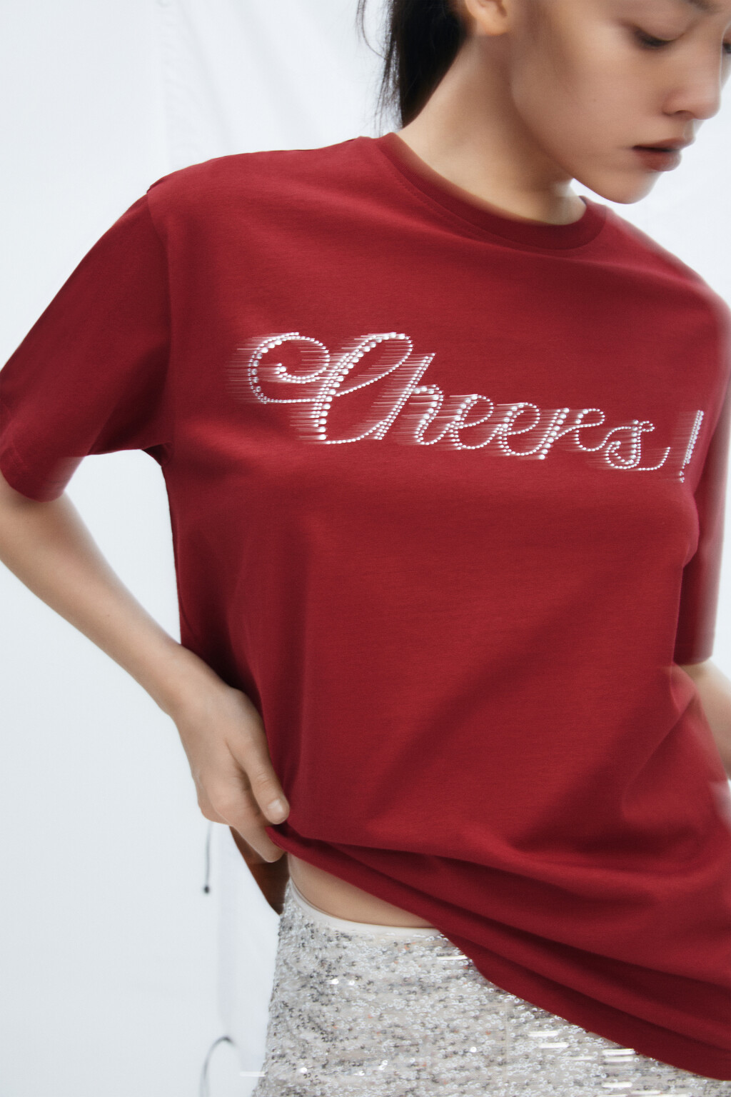 Футболка новогодняя с надписью - цвет бордовый - 1