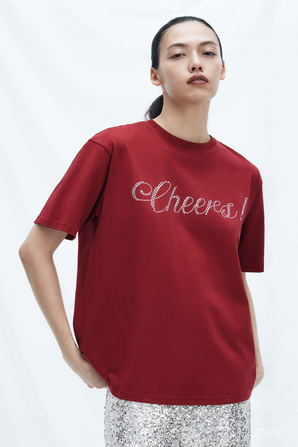 Футболка новогодняя с надписью - цвет бордовый - 2