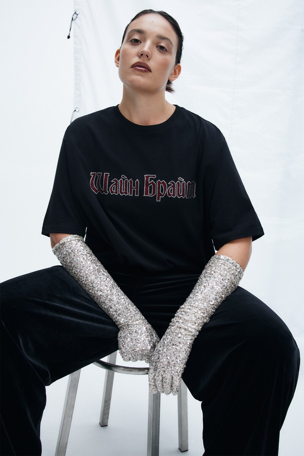 Футболка новогодняя с надписью - цвет черный - 1