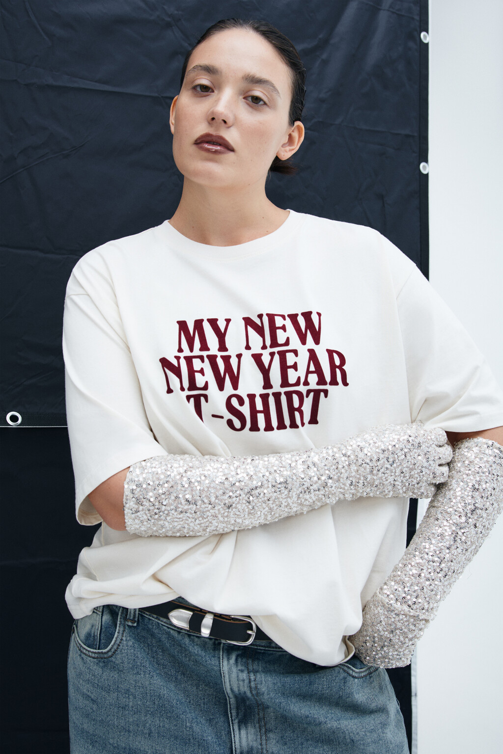 Футболка новогодняя с надписью - цвет бежевый - 1