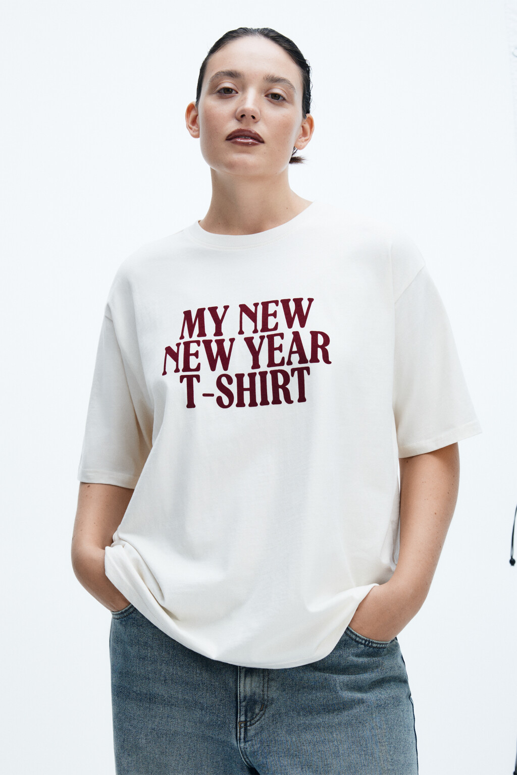 Футболка новогодняя с надписью - цвет бежевый - 2