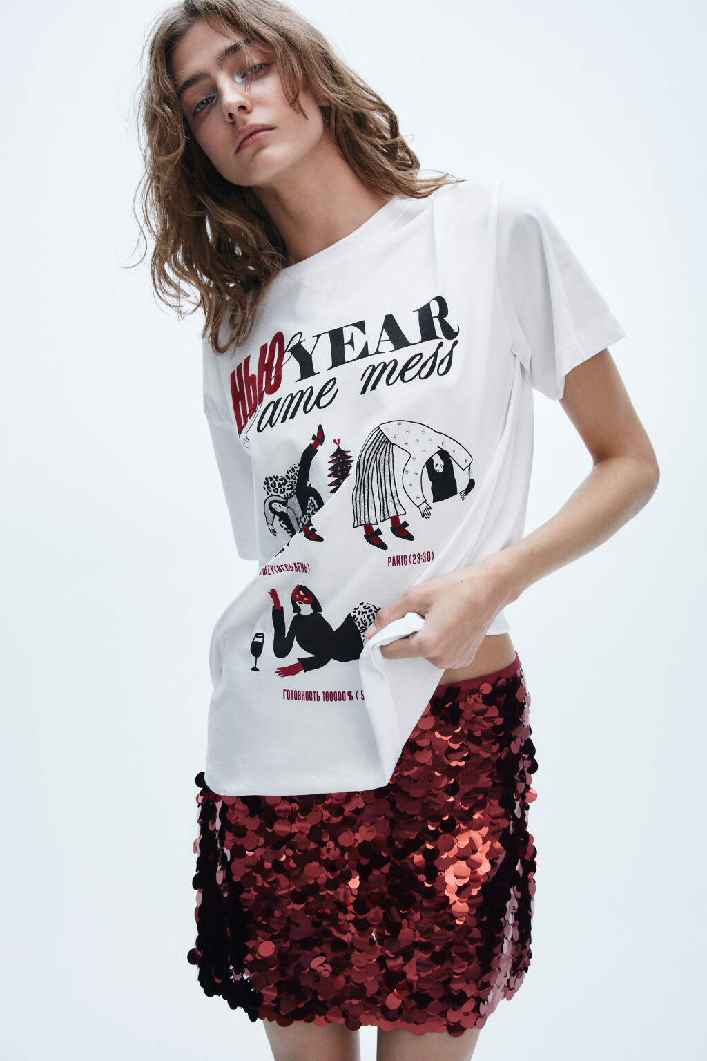 Футболка с новогодним принтом - цвет белый - 1