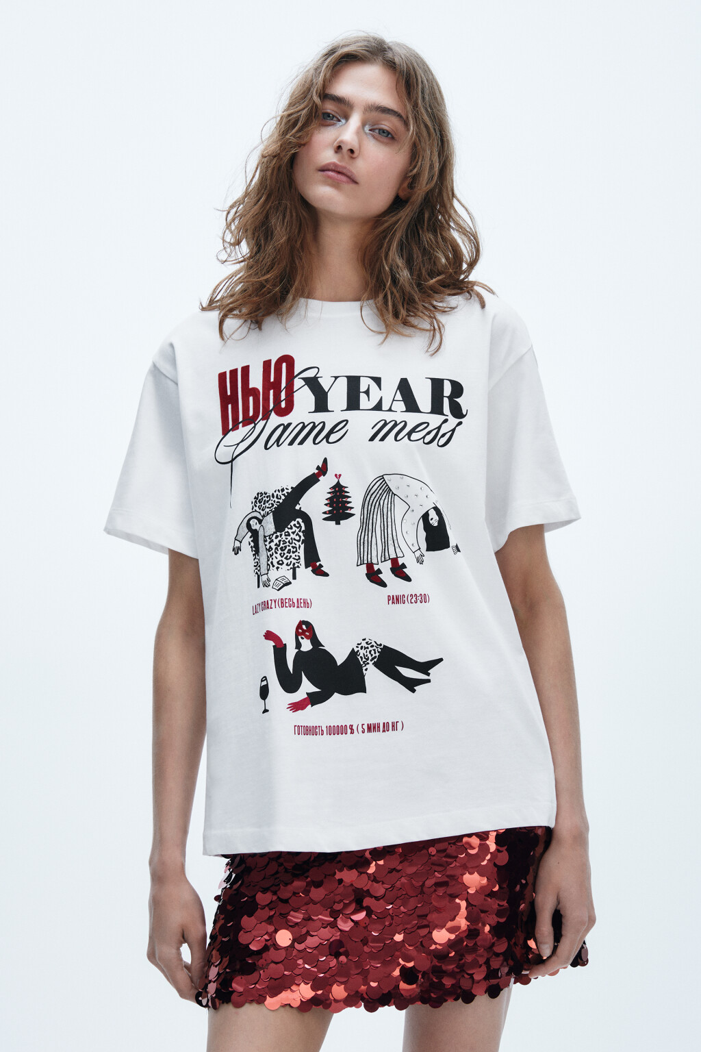 Футболка с новогодним принтом - цвет белый - 2