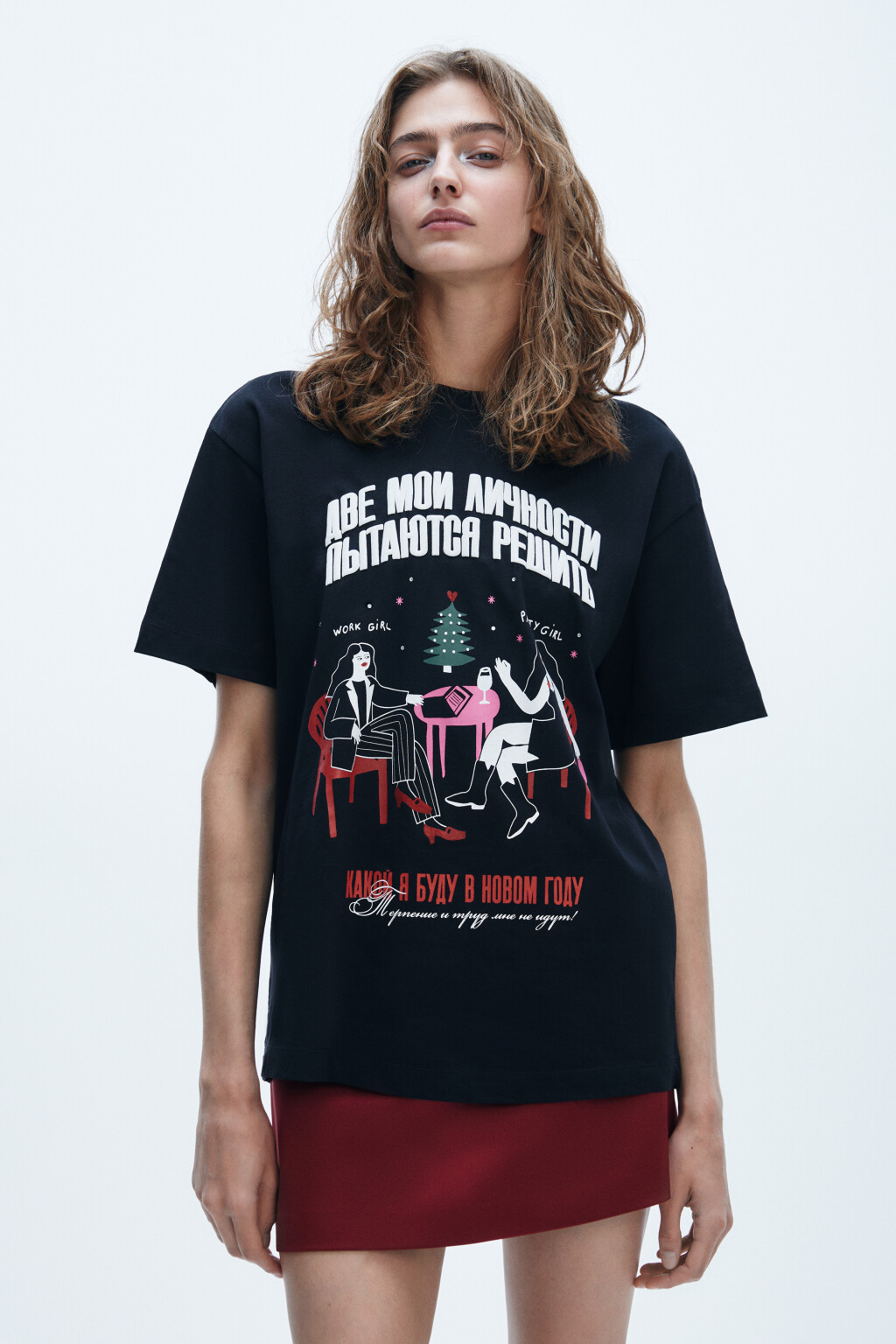 Футболка с новогодним принтом - цвет черный - 2