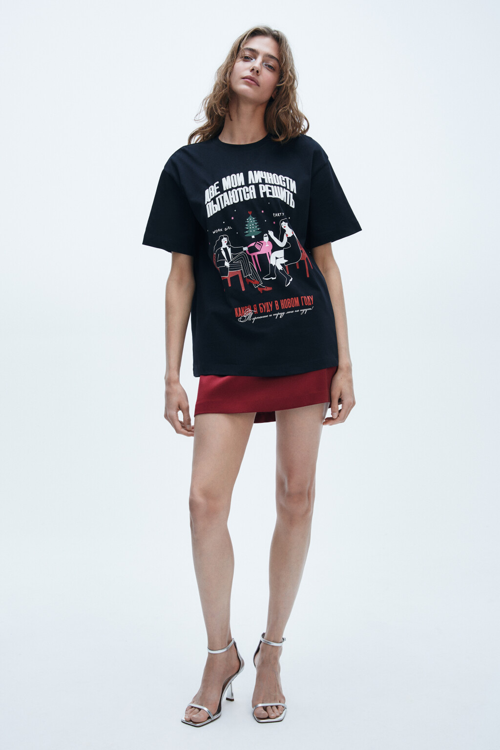 Футболка с новогодним принтом - цвет черный - 4