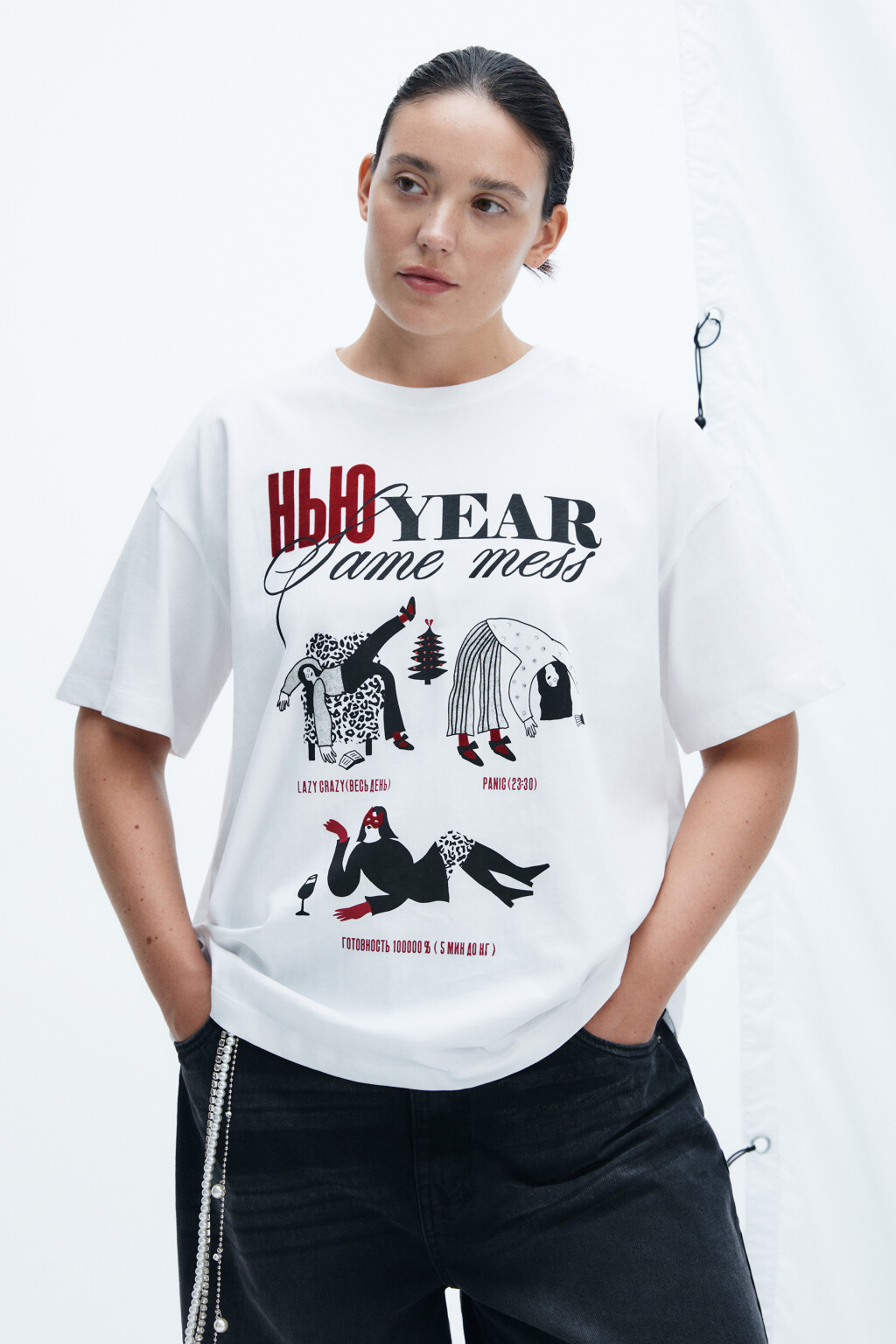 Футболка с новогодним принтом - цвет белый - 2