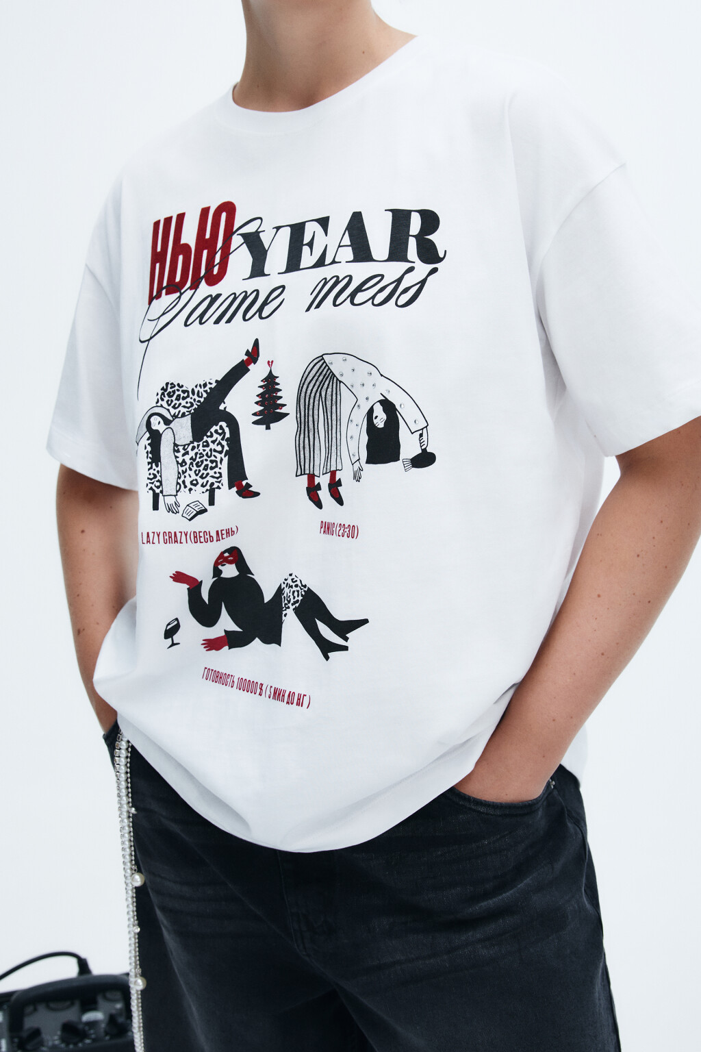 Футболка с новогодним принтом - цвет белый - 5