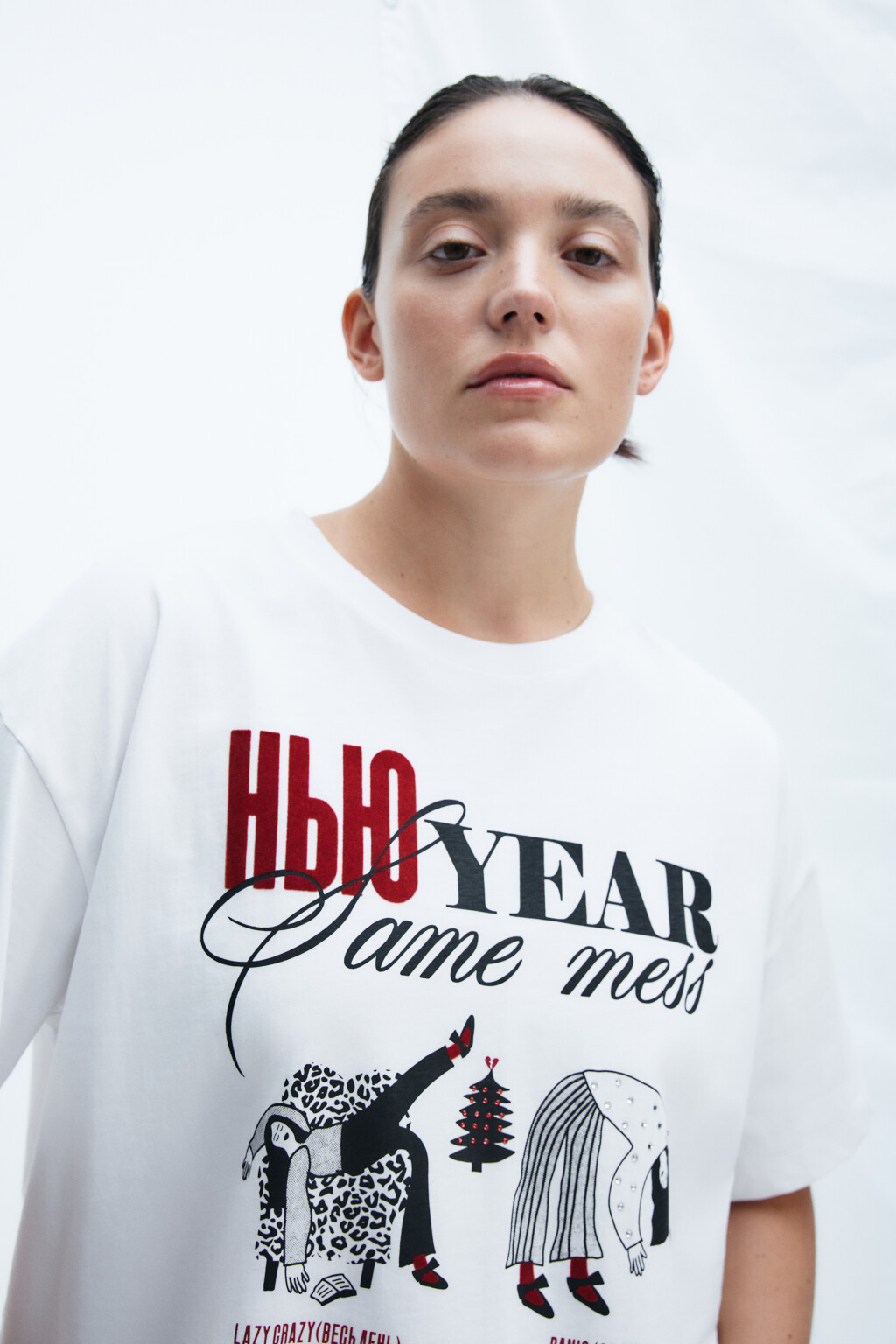 Футболка с новогодним принтом - цвет белый - 6
