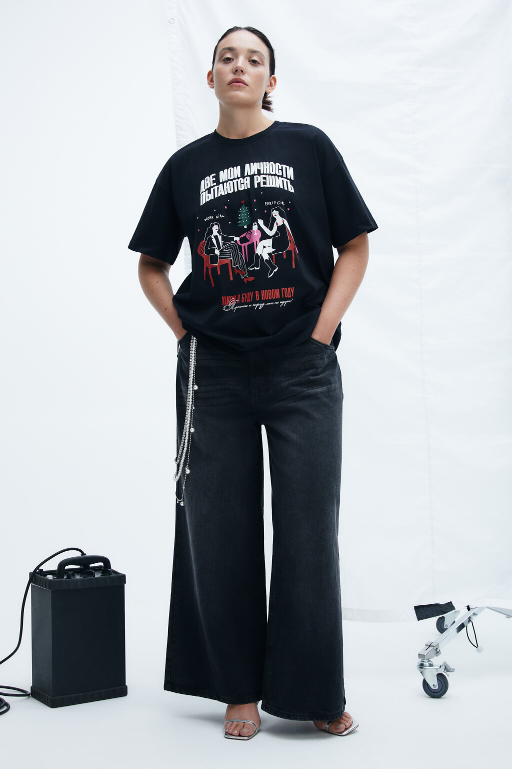 Футболка с новогодним принтом - цвет черный - 4