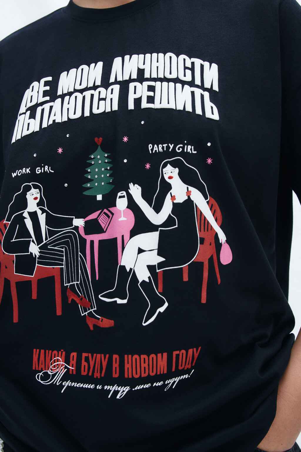 Футболка с новогодним принтом - цвет черный - 5