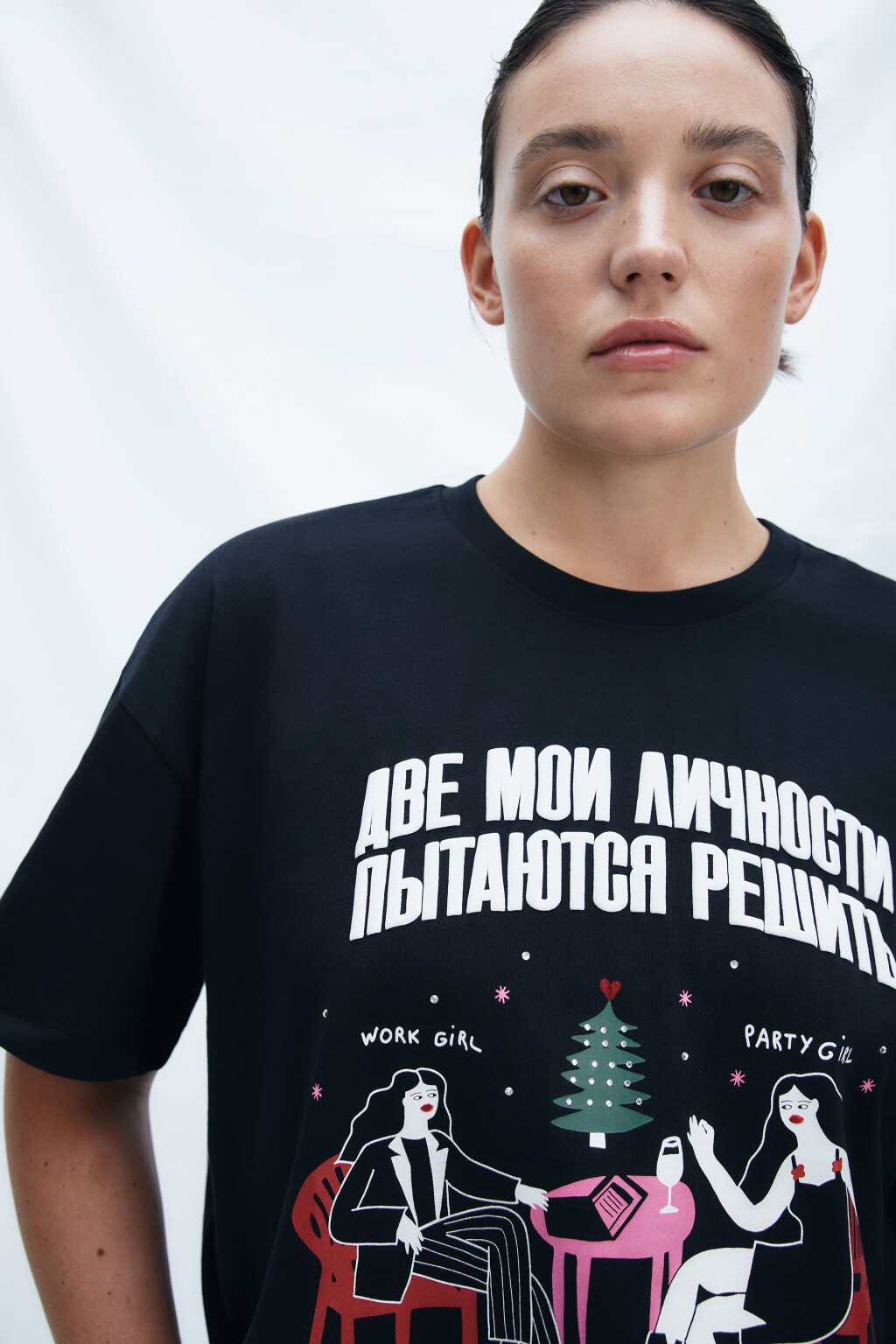 Футболка с новогодним принтом - цвет черный - 6