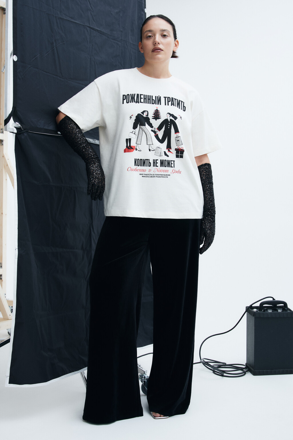 Футболка с новогодним принтом - цвет бежевый - 4