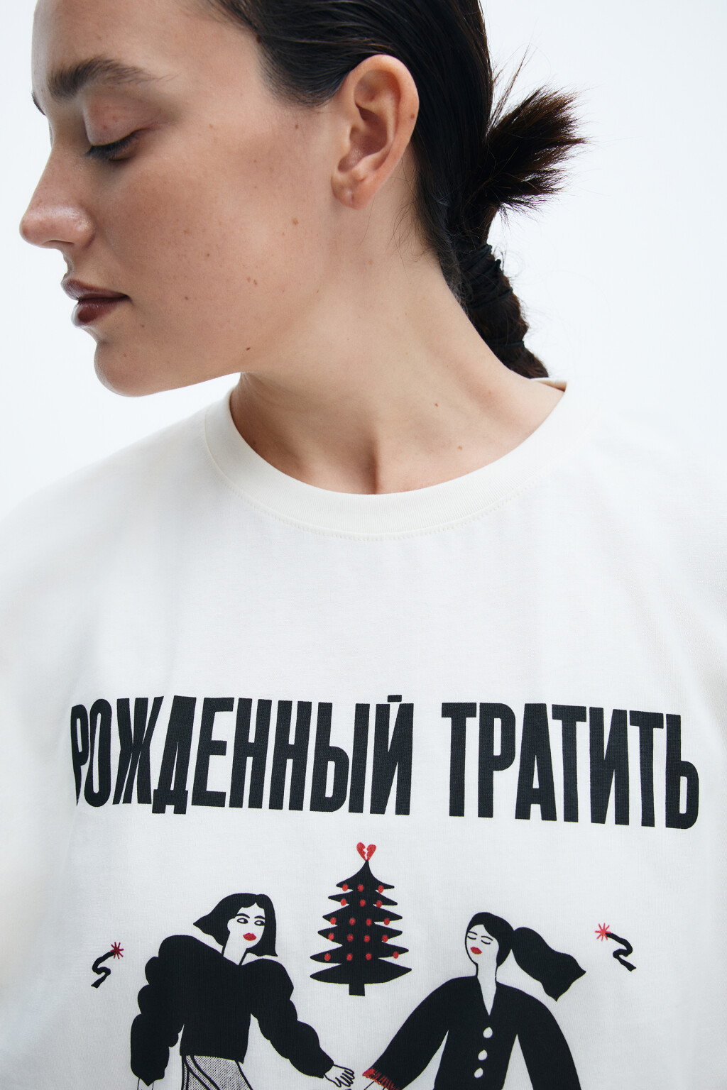 Футболка с новогодним принтом - цвет бежевый - 5