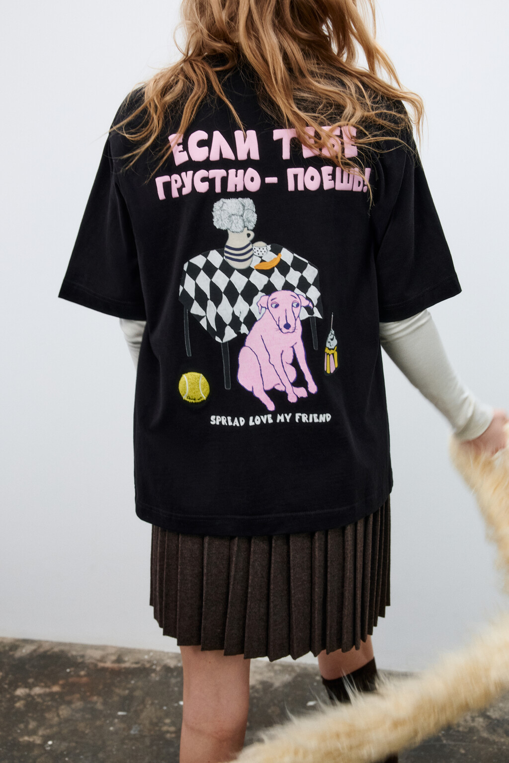 Футболка свободная с принтом - цвет черный - 2