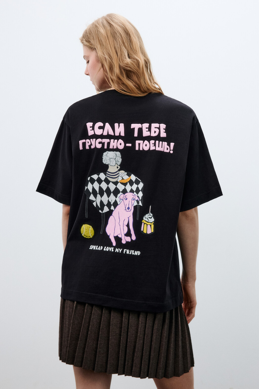 Футболка свободная с принтом - цвет черный - 5