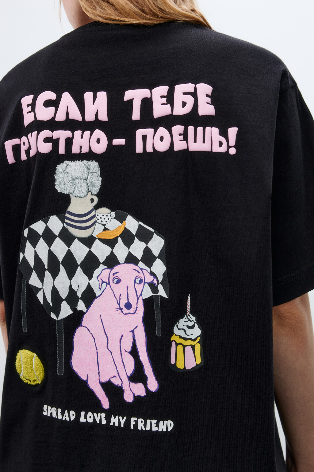 Футболка свободная с принтом - цвет черный - 8