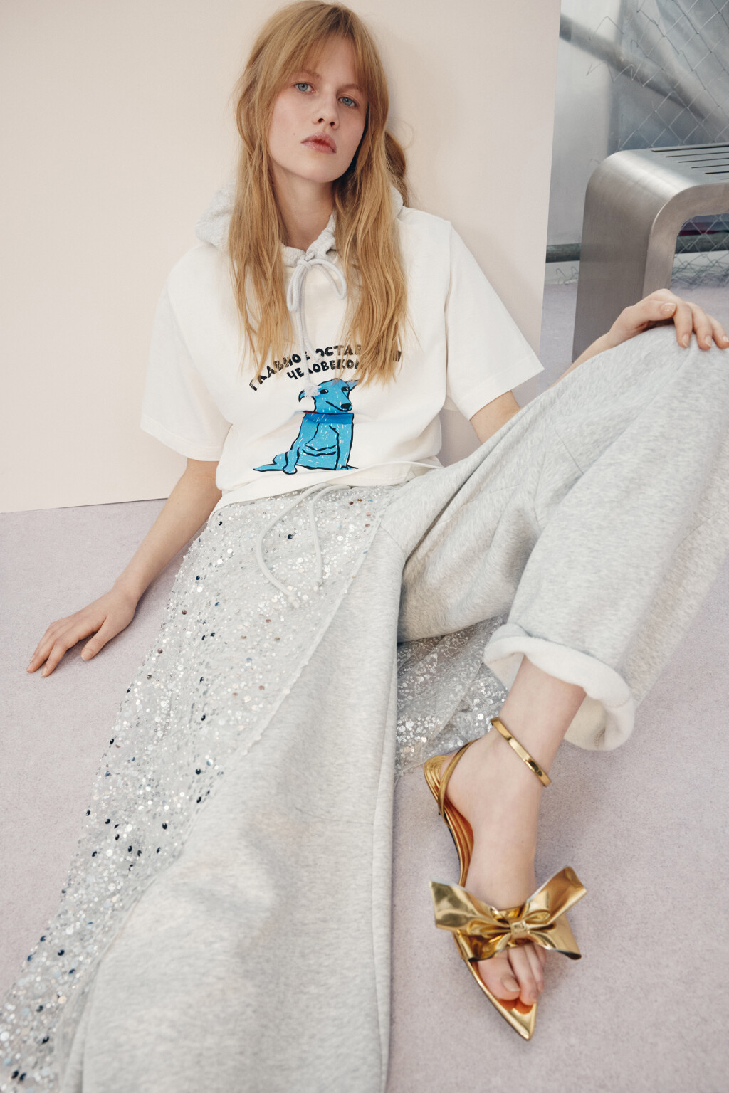 Футболка свободная с принтом - цвет белый - 1