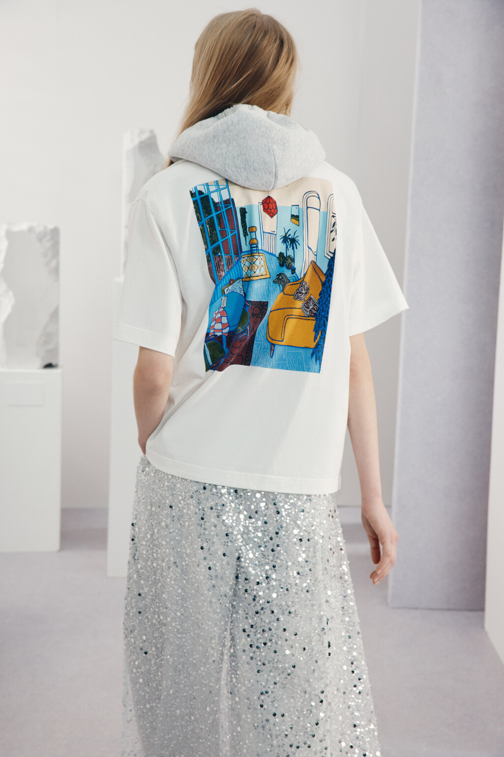 Футболка свободная с принтом - цвет белый - 2