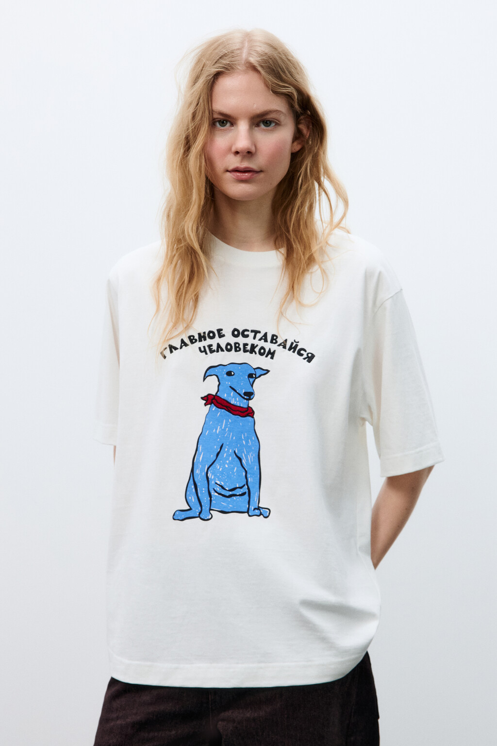 Футболка свободная с принтом - цвет белый - 5