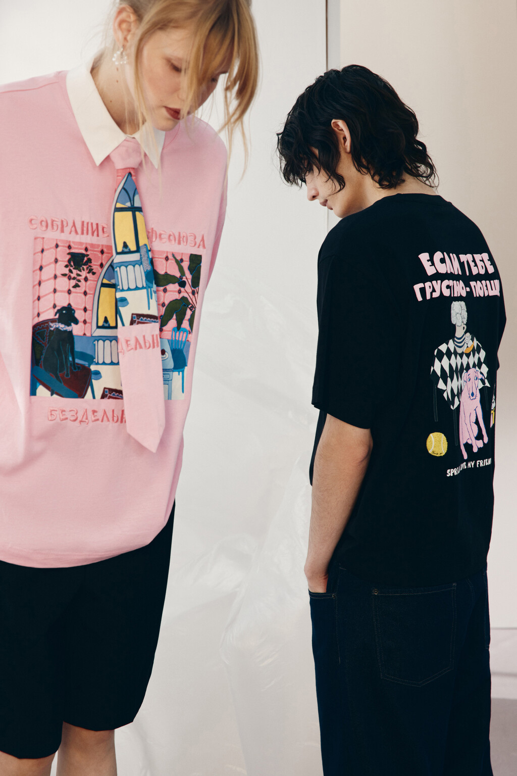 Футболка свободная с принтом - цвет розовый - 2