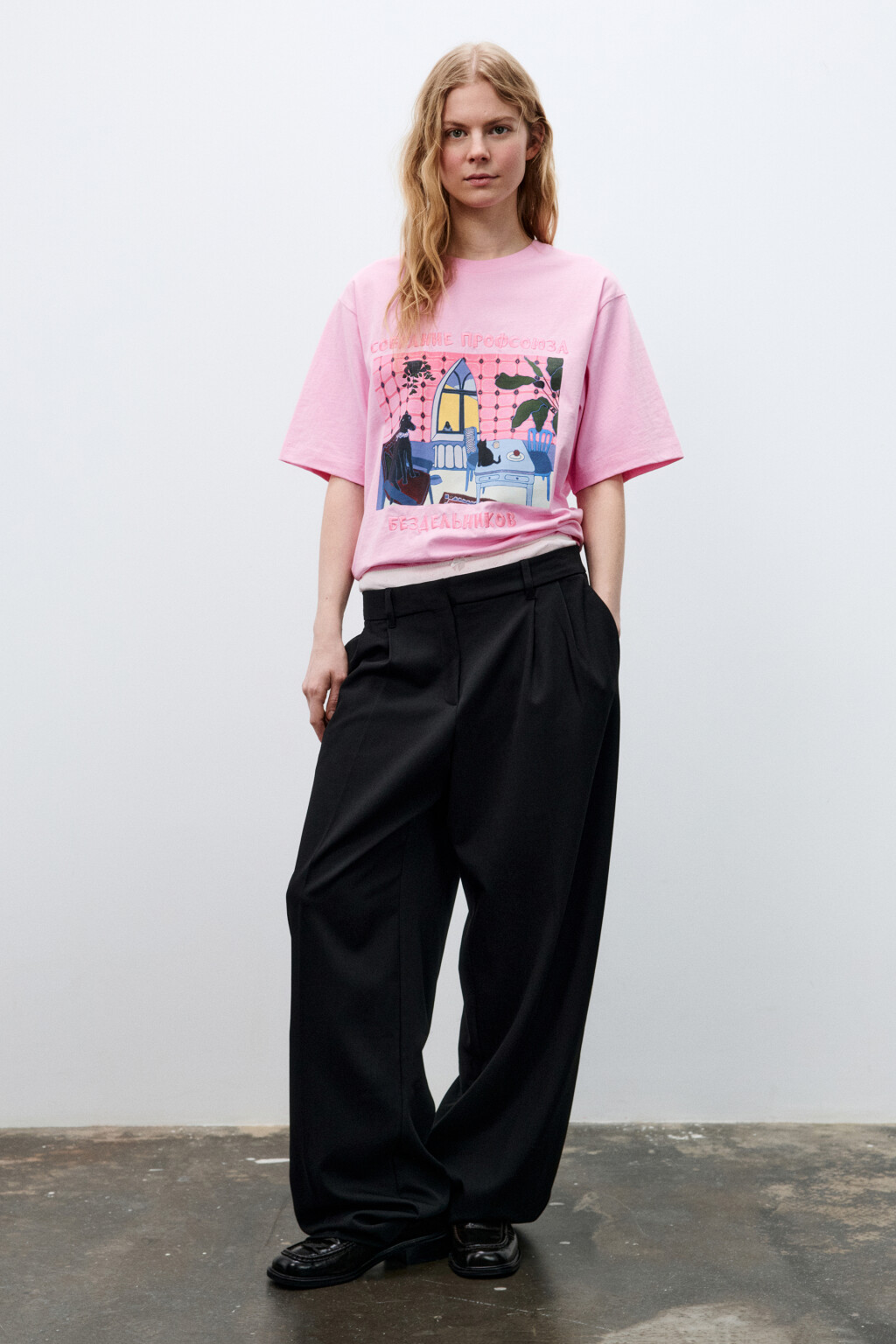 Футболка свободная с принтом - цвет розовый - 6