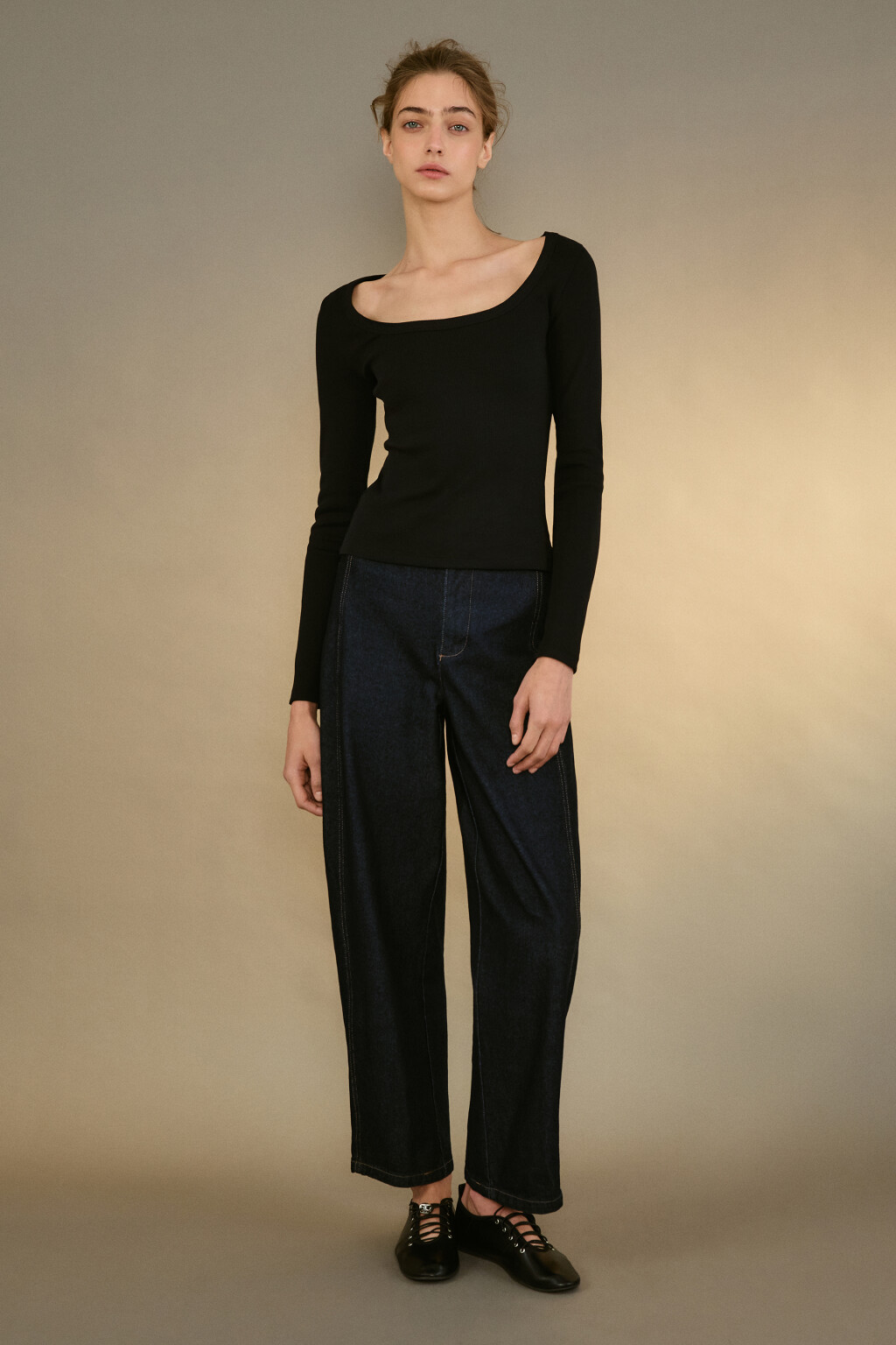 Лонгслив облегающий в рубчик - цвет черный - 4