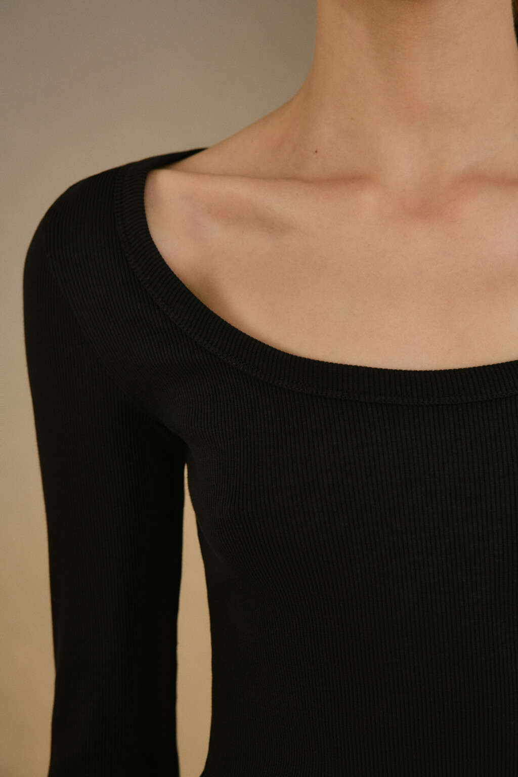Лонгслив облегающий в рубчик - цвет черный - 5