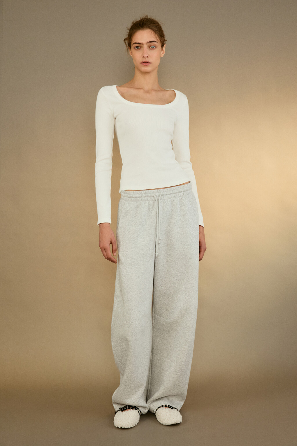 Лонгслив облегающий в рубчик - цвет молочный - 4