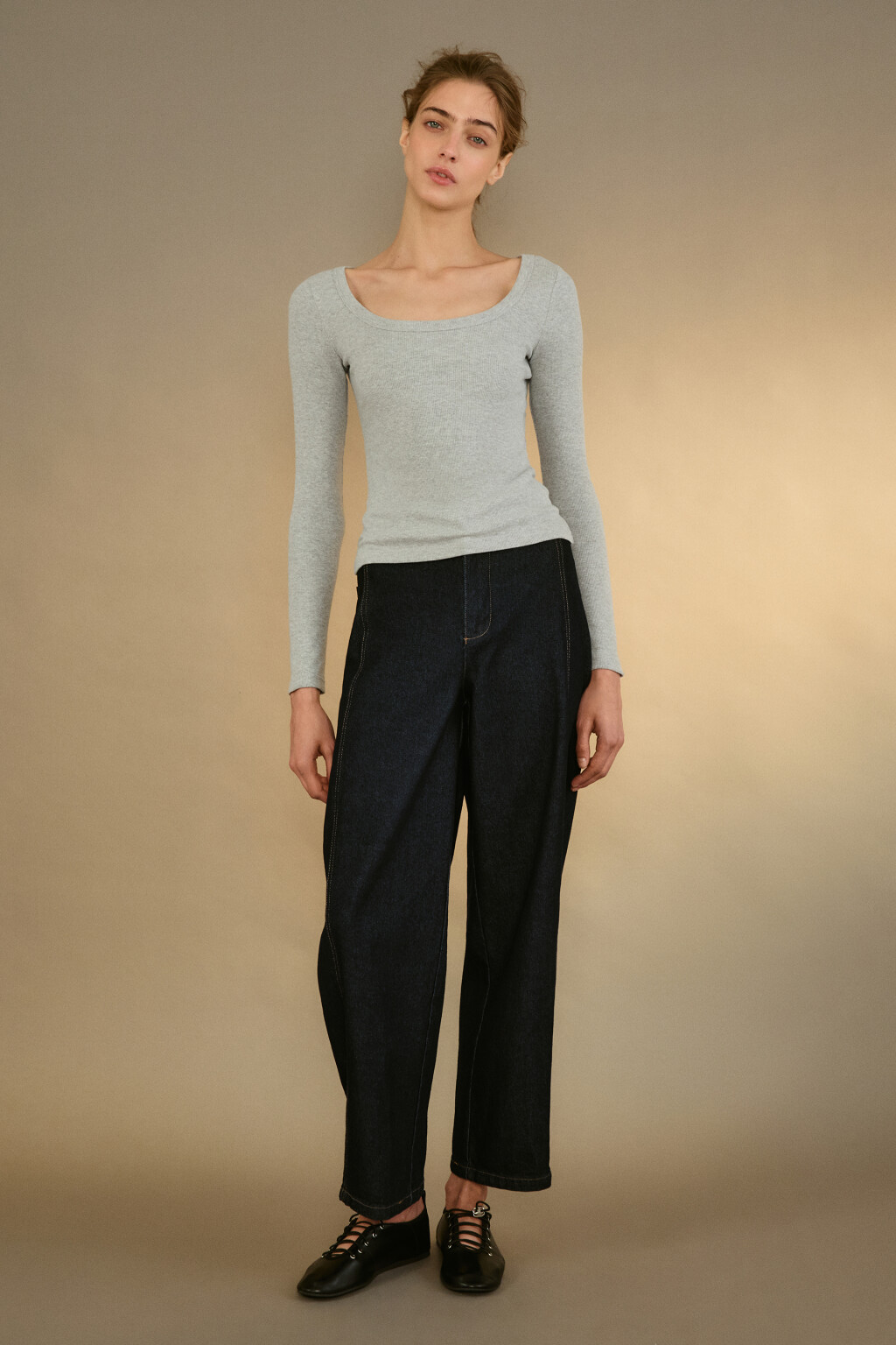 Лонгслив облегающий в рубчик - цвет серый - 4