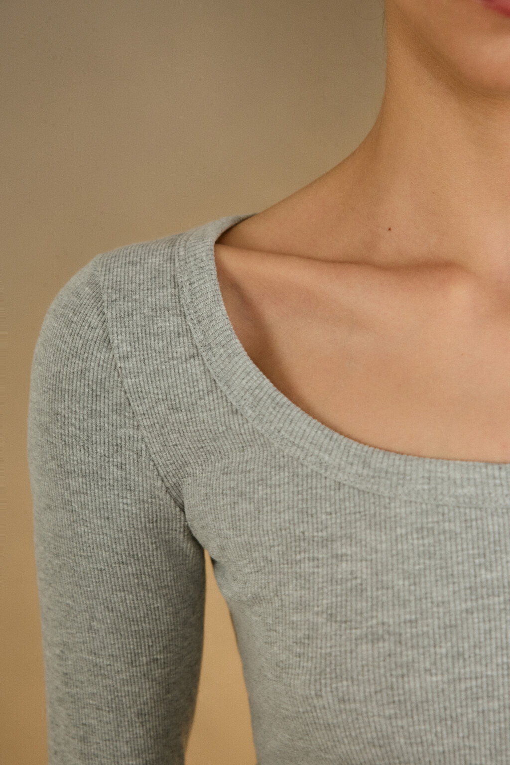 Лонгслив облегающий в рубчик - цвет серый - 5