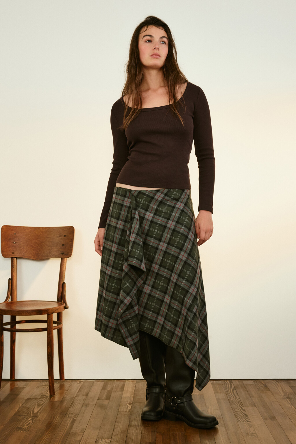 Лонгслив облегающий в рубчик - цвет коричневый - 4