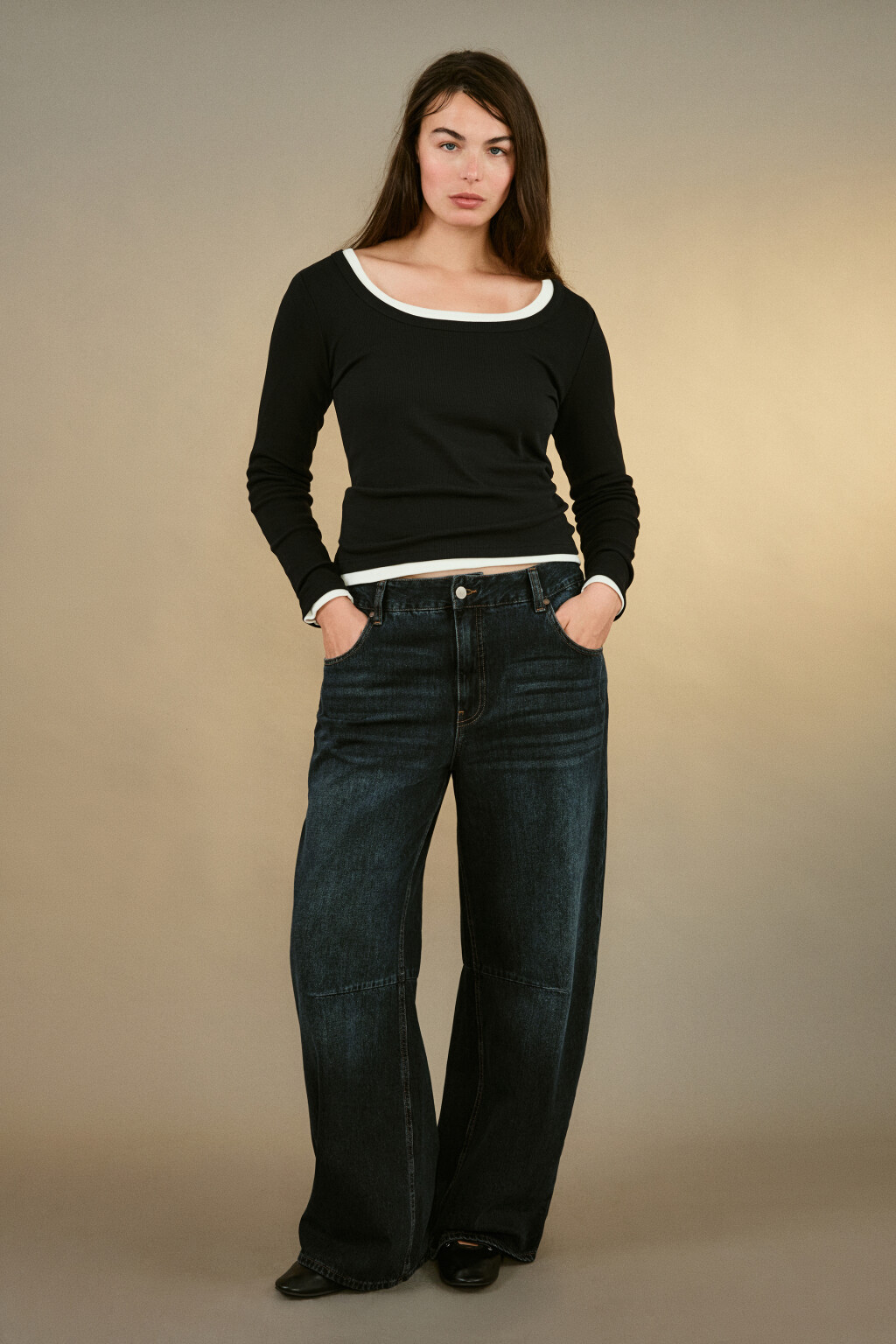 Лонгслив облегающий в рубчик - цвет черный - 4