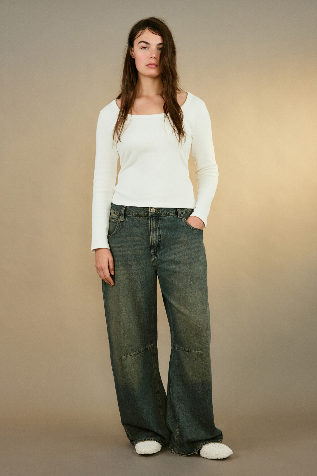 Лонгслив облегающий в рубчик - цвет молочный - 4