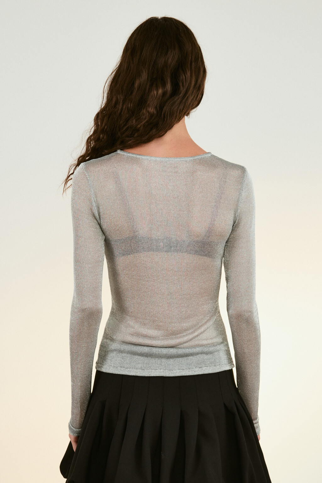 Лонгслив из сетки с люрексом - цвет серый - 3