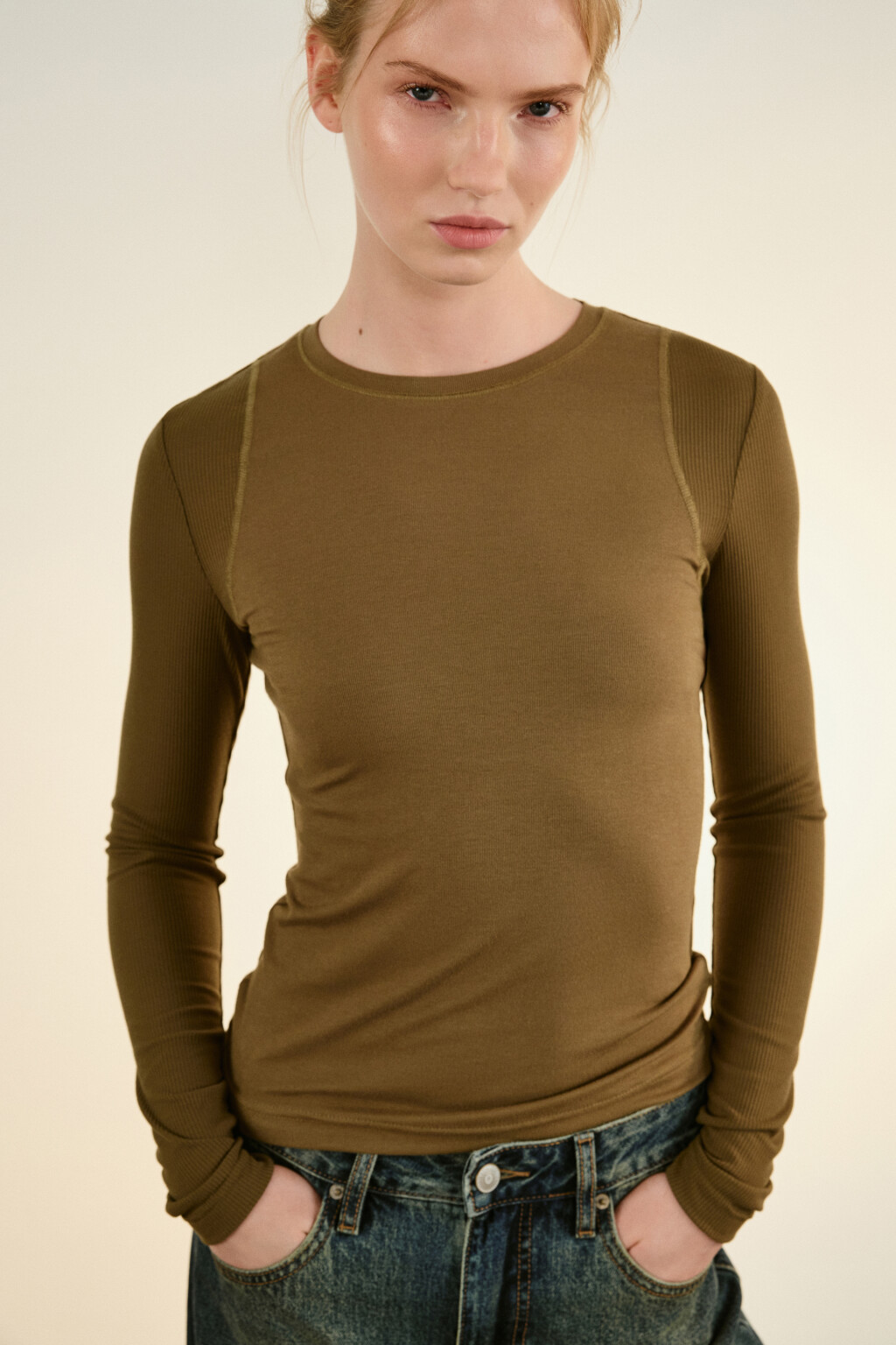 Лонгслив из вискозного трикотажа - цвет зеленый - 1